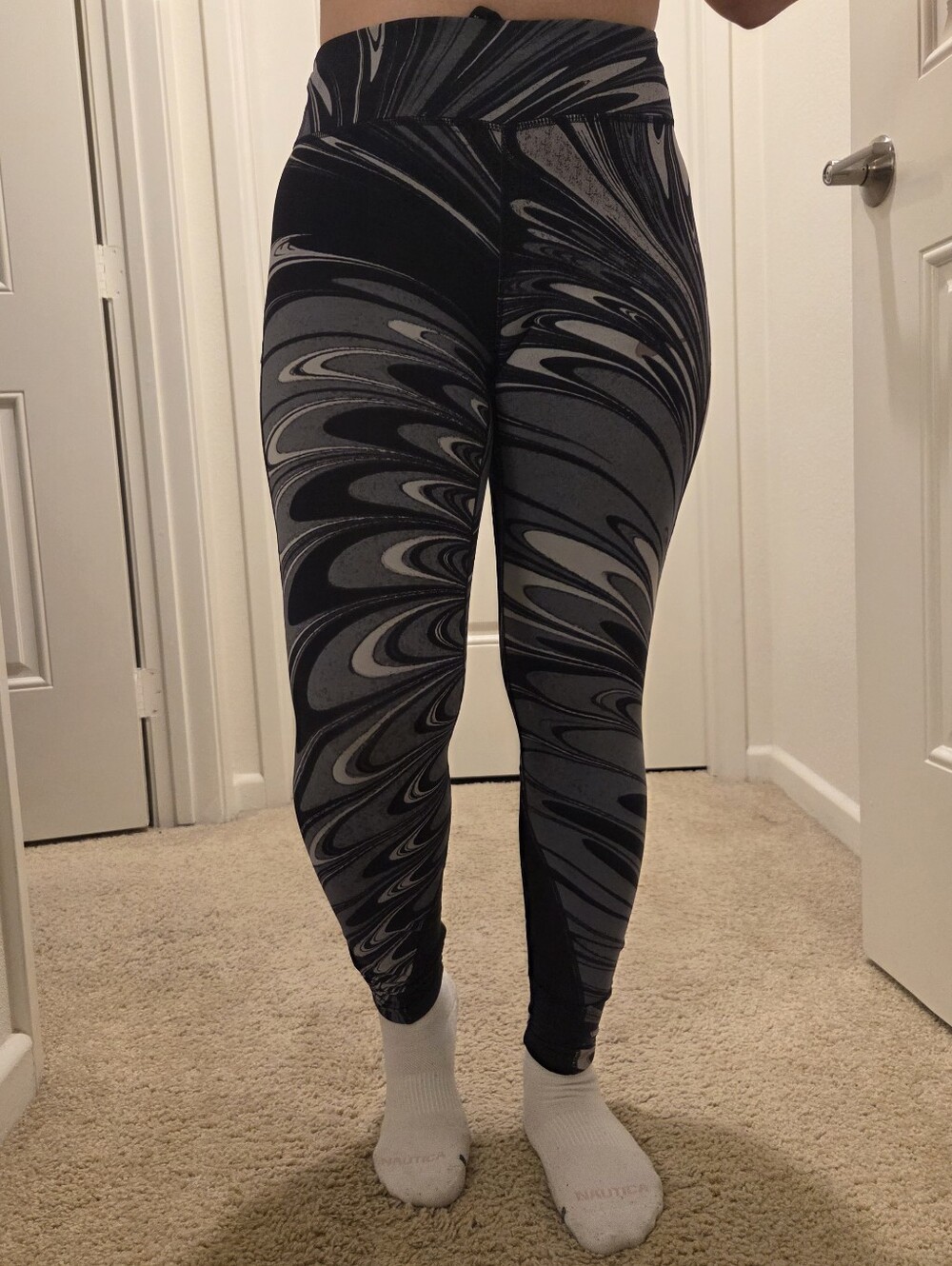 Nike Black Grey Marble Swirl Mesh Panel Activewear Running Leggings S